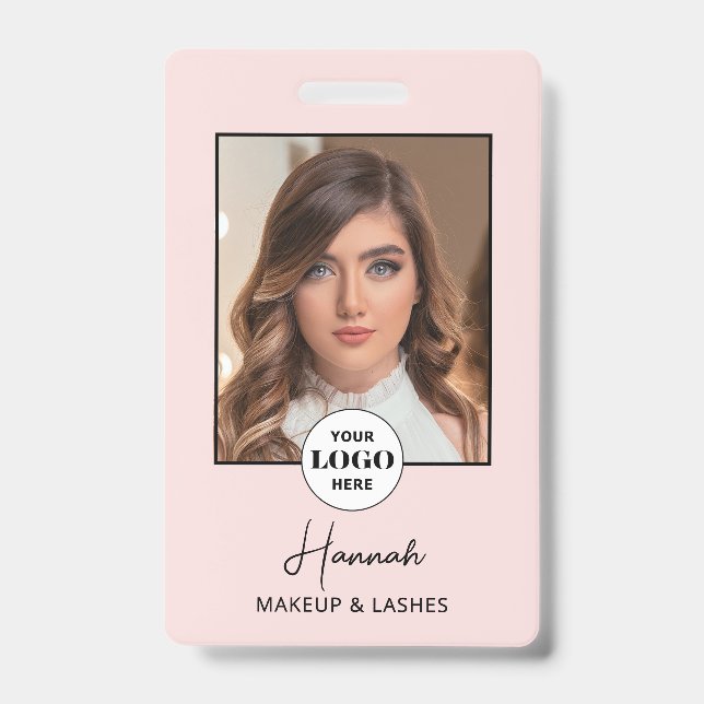 Rosa Schrift-Logo Foto Make-up Ausweis (Vorderseite)