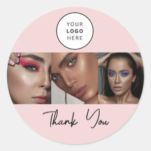 Rosa Schrift-Logo Foto Make-up Danke schön Runder Aufkleber