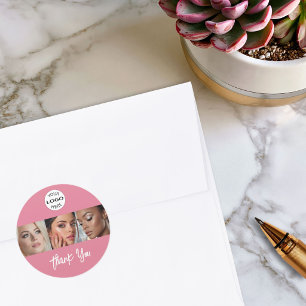 Rosa Schrift-Logo-Foto-Make-up-Dankeschön Runder Aufkleber