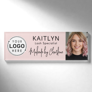 Rosa Schrift-Logo-Foto-Make-up Namenschild