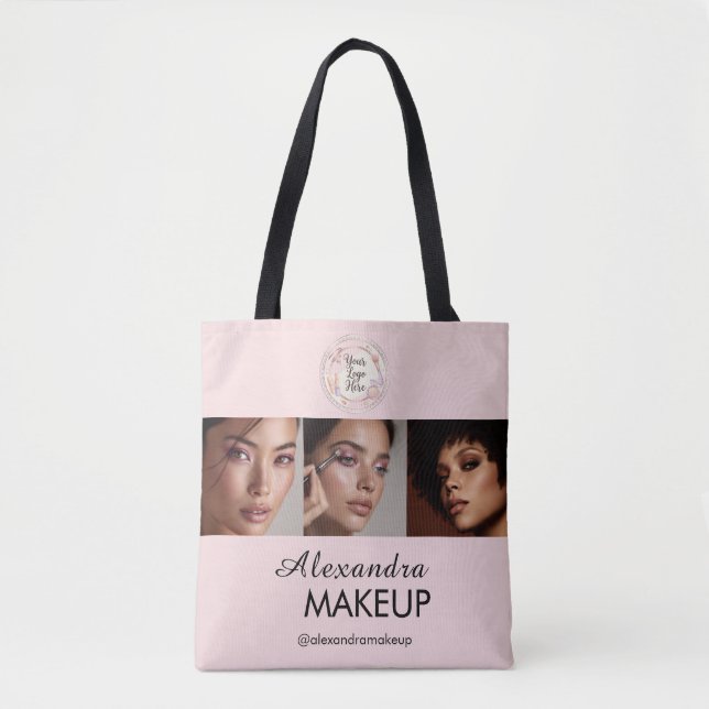 Rosa Schrift-Logo Foto-Make-up-Studio Tasche (Vorderseite)