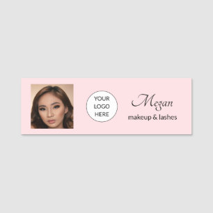 Rosa Schrift-Logo Foto Make-up und Wimpern Namensschild