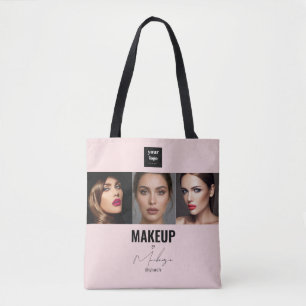 Rosa Schrift-Logo Foto Makeup Studio Fenster  Tasche