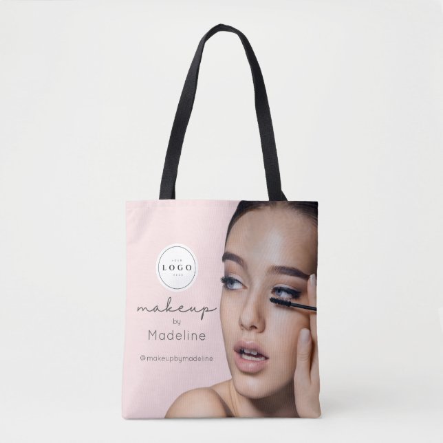 Rosa Schrift-Logo Foto-Makeup-Studio Tasche (Vorderseite)