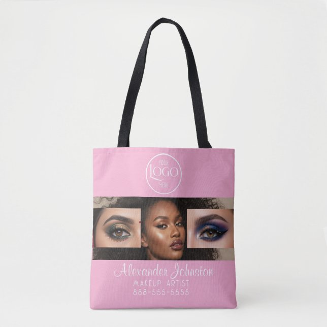 Rosa Schrift-Logo-Foto-Makeup-Studio Tasche (Vorderseite)