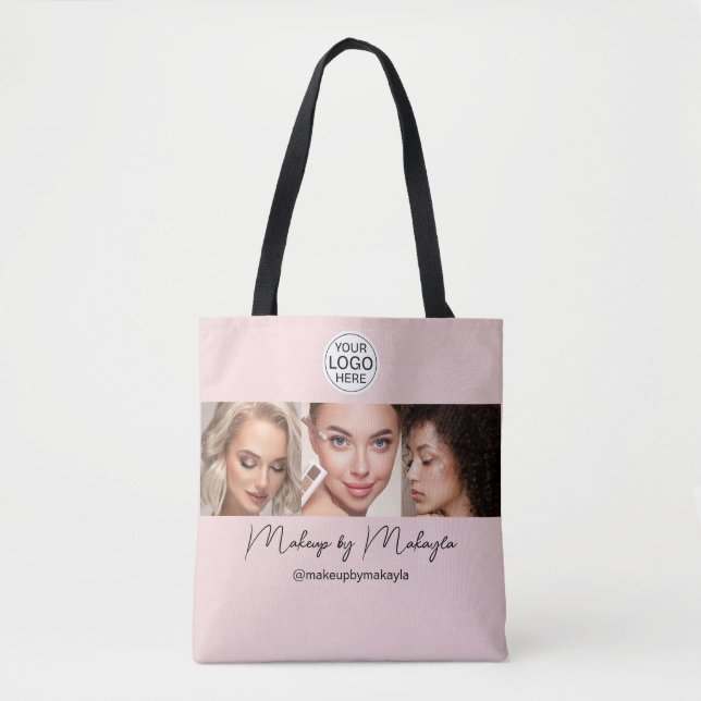 Rosa Schrift-Logo-Foto-Makeup-Studio Tasche (Vorderseite)