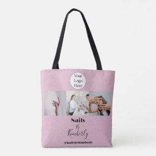 Rosa Schrift-Logo Foto Nagelstudio Tasche