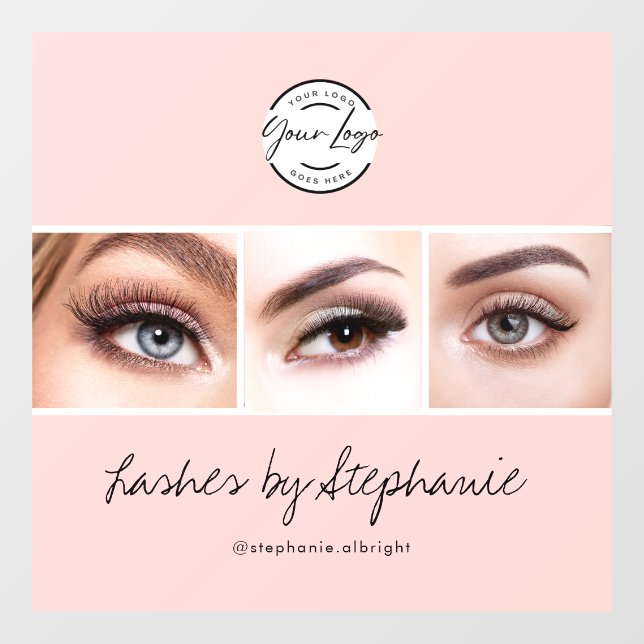 Rosa Schrift-Logo Foto Wimpern Studio Fensteraufkleber (Blatt)