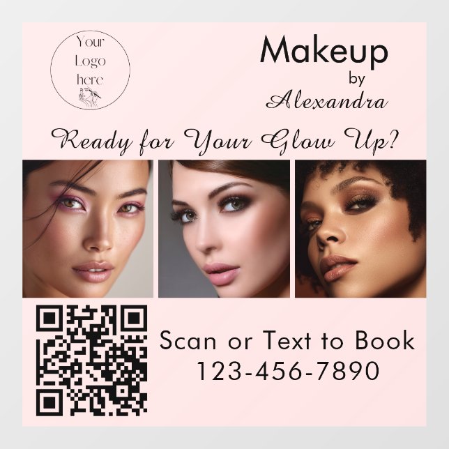 Rosa Schrift-Logo QR-Code Foto Make-up Fensteraufkleber (Blatt)