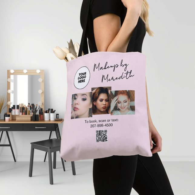 Rosa Schrift-Logo QR-Code Foto-Make-up Tasche (Von Creator hochgeladen)