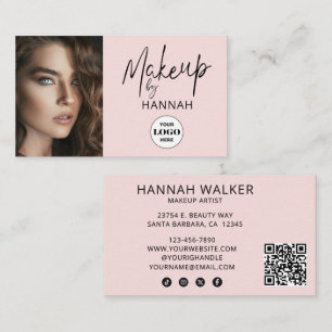 Rosa Schrift-Logo QR-Code Foto-Make-up Visitenkarte