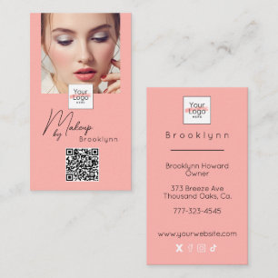 Rosa Schrift-Logo QR-Code Foto Make-up Visitenkarte