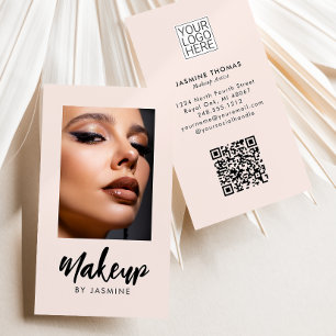 Rosa Schrift-Logo QR-Code Foto Make-up Visitenkarte
