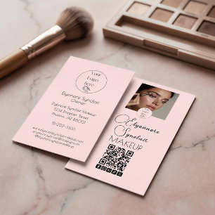Rosa Schrift-Logo QR Code Foto Make-up Visitenkarte