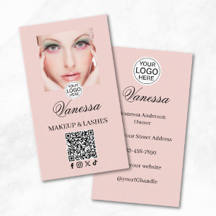 Rosa Schrift-Logo QR-Code Foto Make-up Visitenkarte