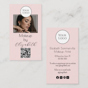 Rosa Schrift-Logo QR-Code Foto Make-up Visitenkarte