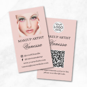 Rosa Schrift-Logo QR-Code Foto Makeup-Artist Visitenkarte