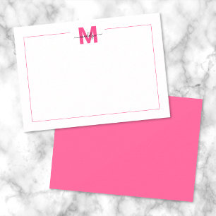 Rosa Schrift Minimalistischer Rahmen Name Monogram Mitteilungskarte