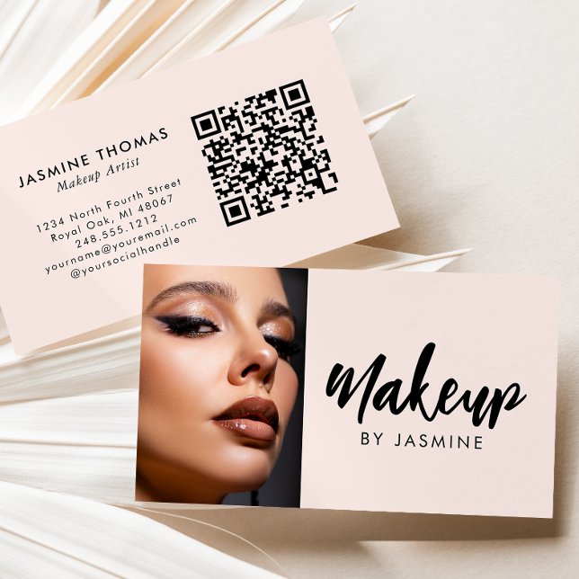 Rosa Schrift QR-Code Foto Make-up Visitenkarte (Von Creator hochgeladen)