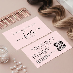 Rosa Schrift QR Code Haarverlängerung Visitenkarte