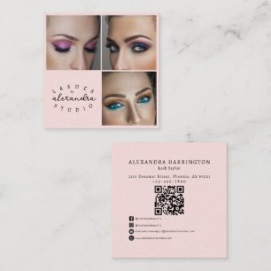 Rosa Schrift-Social-Icon-QR-Code-Foto-Wimpern Quadratische Visitenkarte