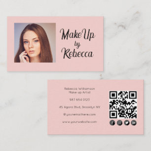Rosa Schrift Sozial-Symbol QR-Code Foto Make-up Visitenkarte