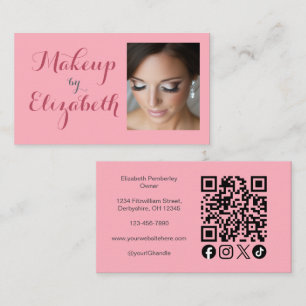 Rosa Schrift Soziales Icon QR-Code Foto Make-up Visitenkarte