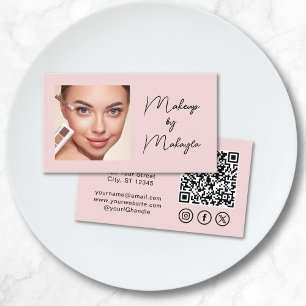 Rosa Schriftart Soziale Icon QR-Code Foto Make-up Visitenkarte