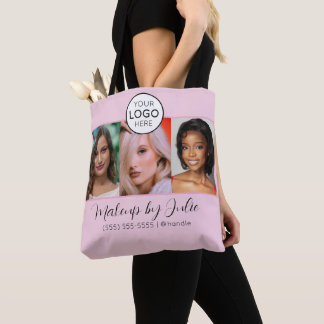 Rosa Schriftlogo und drei Foto-Make-up-Studio Tasche