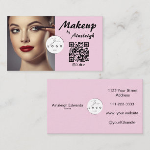 Rosa Schriftzug Social Icon QR Code Foto Make-up Visitenkarte