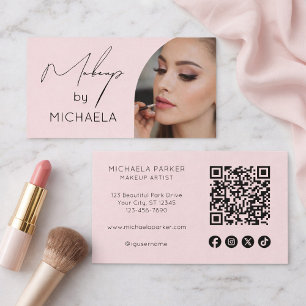 Rosa Schriftzug Social Icon QR Code Foto Make-up Visitenkarte