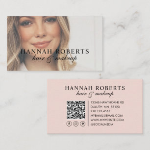Rosa Schriftzug Social QR Code Foto Haar Make-up Visitenkarte