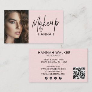 Rosa Schriftzug Soziale Icon QR-Code Foto Make-up Visitenkarte