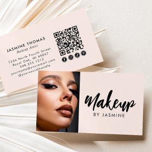 Rosa Schriftzug Soziale Icon QR-Code Foto Make-up Visitenkarte