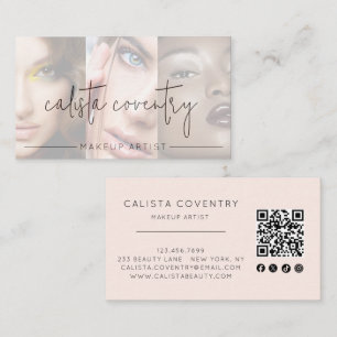 Rosa Schriftzug Soziale Icon QR-Code Foto Make-up Visitenkarte