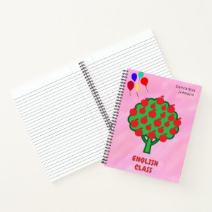 Rosa Schule Betrifft Äpfel Balloons Name Notizbuch