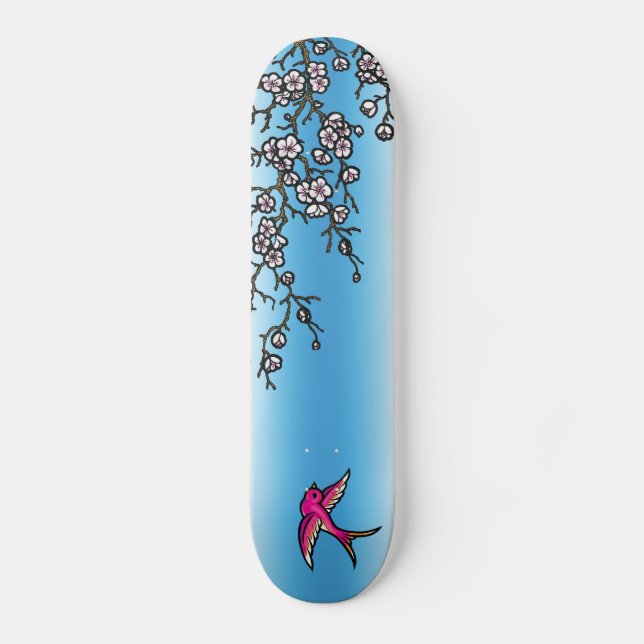 Rosa Schwalben-und Kirschblüten-Plattform Skateboard (Vorderseite)
