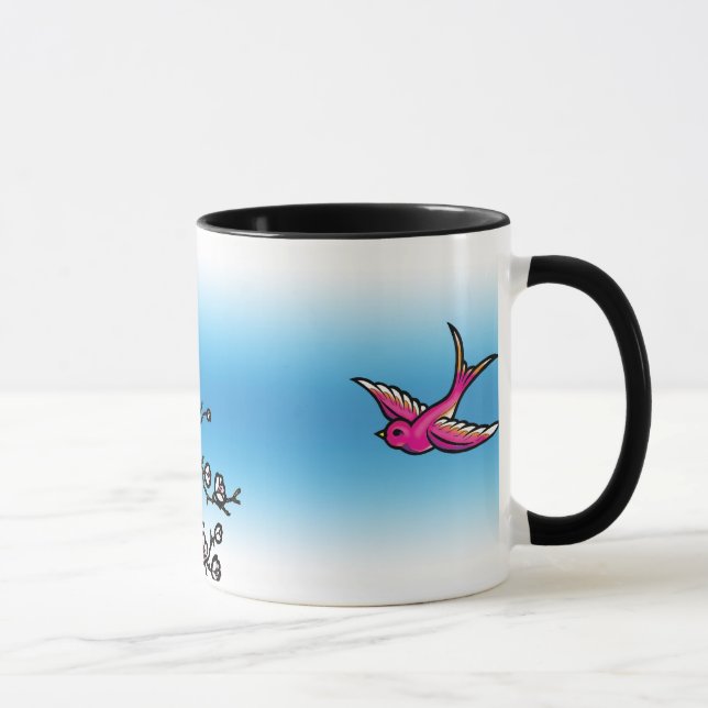 Rosa Schwalben-und Kirschblüten-Tasse Tasse (Rechts)