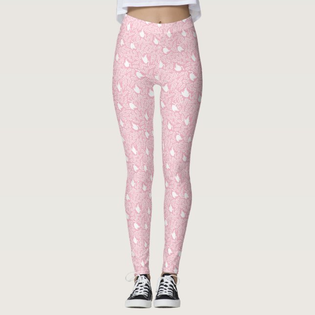 Rosa Schwan und Blumenmuster Leggings (Vorderseite)