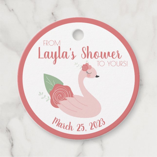 Rosa Schwan Von meiner Dusche zu deinem Geschenkta Geschenkanhänger (Vorderseite)
