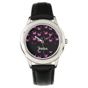 Rosa Schwäne Silhouette schwarz Armbanduhr