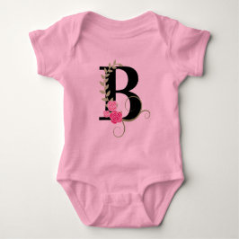 Rosa-Schwarz-Floral-Monogramm Tutu-Bodysuit Baby Strampler