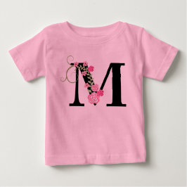 Rosa-Schwarz-Floral-Monogramm Tutu-Bodysuit Baby T-shirt