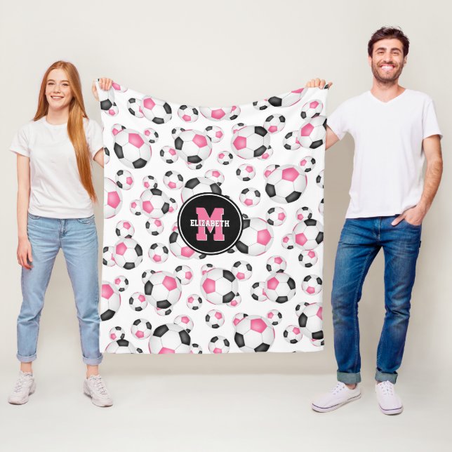 Rosa Schwarz-Girl-Sport-Muster Fußball-Dekoration Fleecedecke (Beispiel)