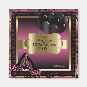 Rosa, Schwarz & Gold Metallic - 00. Geburtstag Magnet