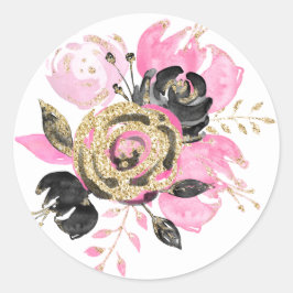 Rosa, schwarz, goldblütige Hochzeitsticker Runder Aufkleber