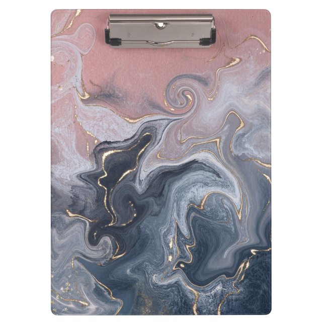 Rosa Schwarz Grau dekorativer Wasserfarbenmarmor Klemmbrett (Vorderseite)