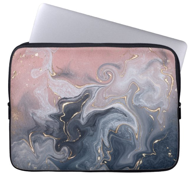 Rosa Schwarz Grau dekorativer Wasserfarbenmarmor Laptopschutzhülle (Vorderseite)