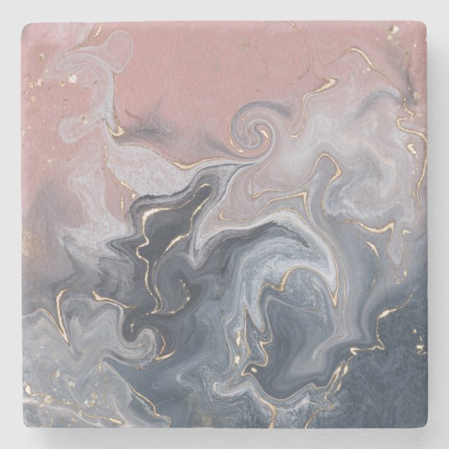 Rosa Schwarz Grau dekorativer Wasserfarbenmarmor Steinuntersetzer (Vorderseite)