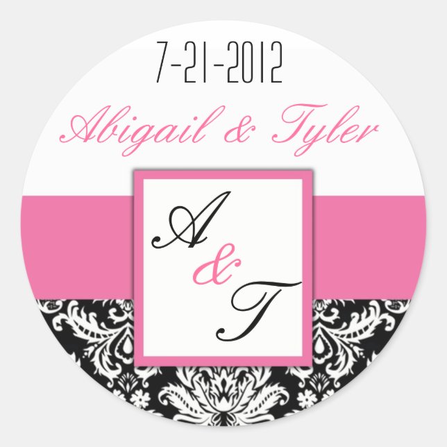 Rosa Schwarz-Hochzeitsticker Runder Aufkleber (Vorderseite)